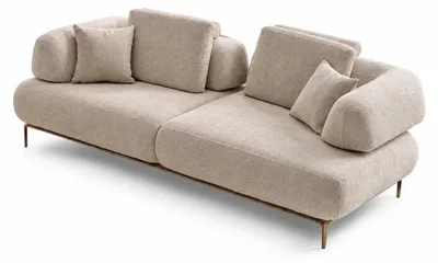 Produktbild von Moderne Beigefarbene Couch mit Metallbeinen und Kuschelkissen