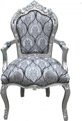 Produktbild von Casa Padrino Barock Esszimmer mit Armlehnen Silber-Schwarz Muster / Silber - Antik Stil Möbel