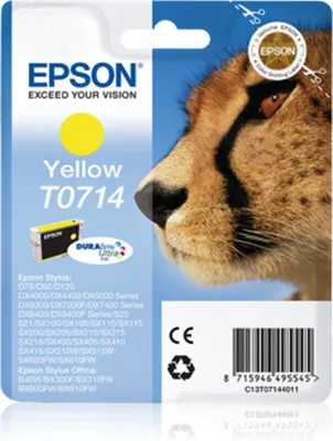 Zdjęcie produktu dla Epson Singlepack Yellow T0714 DURABrite Ultra Ink, Żółty, Tusz na bazie pigmentu, 5,5 ml, 1 szt., 480 stron(y)