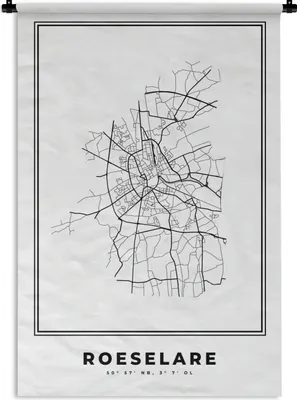 Produktbild von MuchoWow® Wandteppich Wandbehang Karte - Roeselare - Belgien - Schwarz und weiß - Stadtplan 120x180 cm Tapisserie Dekoration Wandtuch - Schlafzimmer - Dekorationen für das Haus