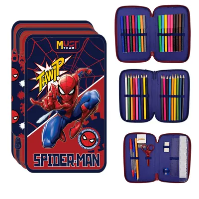 Zdjęcie produktu dla Piórnik Potrójny Z Wyposażeniem Spiderman