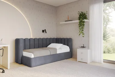 Produktbild von ALTDECOR Jugendbett mit Bettkasten HUGY - 80x200 - Dunkelgrau - Casablanca 2315 - Links angeordnet - Einzelbett mit Stauraum - Polsterbett Kinderbett