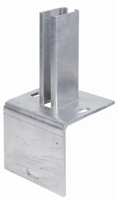 Produktbild von Alberts Pfostenträger für Zaunpfosten für Doppelstabmatten, zum Aufschrauben auf L-Randstein, Platte 120 x 120 mm, für Pfosten 60 x 40 mm, feuerverzinkt