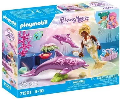 Image de PLAYMOBIL Sirène avec Dauphins 71501, 2 Dauphins Flottants, Figurine, Coquillage Décoratif