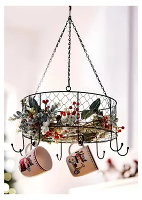 Produktbild von Kräuterkrone Nostalgie aus Metall, grau, Ø 35 cm, Deckenkrone mit 8 Haken, Küchenkrone, Kräuterhänger Hängekrone, Hängekorb, Hängeregal, Hängeablage, Speckhaken, Tassenring