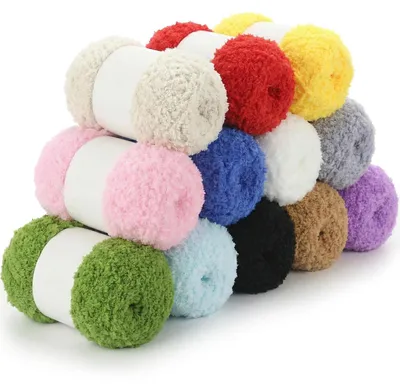 Produktbild von Chenille Wolle zum Häkeln & Stricken 12x50g Mischfarben Flauschgarn Dicke Polyesterfaser