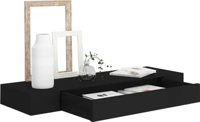 Produktbild von "2026 Aktion"Hochwertige Wandregal - Schweberegal - Hängeregal - mit Schublade Schwarz 80x25x8 cm DEMöbel 5086539