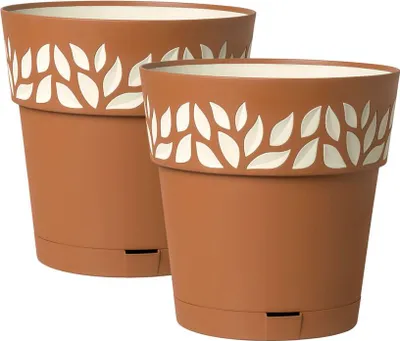 Produktbild von Set: 2 x Pflanztöpfe "CLOE" XL mit integrierten Wasserspeicher, Maße: 30x29 cm, Farbe: Terrakotta