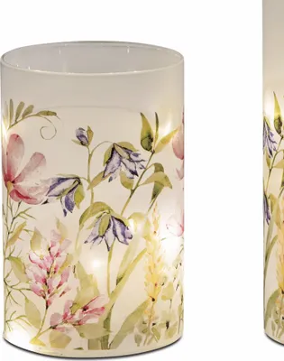 Produktbild von LED Tischlampe BLUMENDEKOR Zylinder H. 14cm weiß pastell mit Timer Formano F25