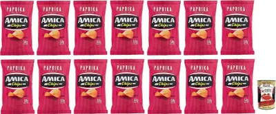 Produktbild von 14x Amica Chips Patatine Paprika,Kartoffelchips mit Paprika Geschmack,Salziger Snack Glutenfrei 50g-Beutel + Italian Gourmet Polpa di Pomodoro 400g Dose