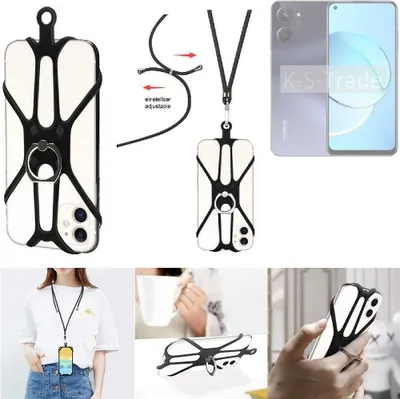 Produktbild von K-S-Trade 3in1 Handykette Handyband Handykordel Halsband Smartphone-Ring Handy-Ring kompatibel mit Realme 10 Fingerhalterung Handyring Tischständer