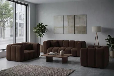 Productafbeelding van Modulaire zitmeubelset 2+1+1, fluwelen stof Riviera, Chocolade, GRAND, AI-gegenereerde afbeelding