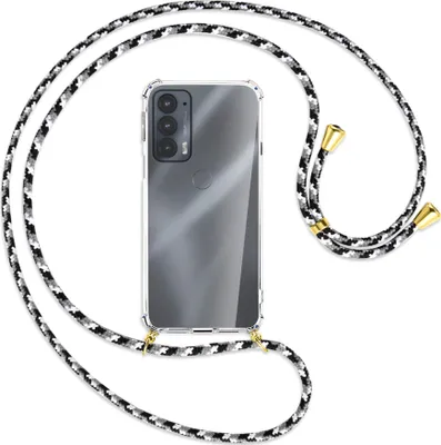 Produktbild von Handykette Backcover-Schutzhülle mit Band (Metall goldfarben) für Motorola Edge 20 - schwarz/grau/weiß