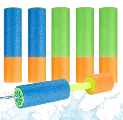 Produktbild von 6X Wasserpistolen bunt, Für Kinder & Erwachsene aus weichem Schaumstoff - Extra Große Reichweite - Wasserspritzpistole (6X Schaumstoff Wasserpistole)