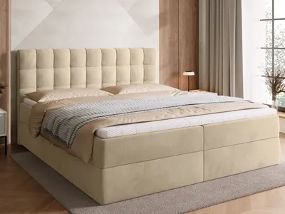 Produktbild von BroMARKT Boxspringbett DETROIT mit 2 Bettkasten, Bonell-Matratze, Polsterbett, Bett (Beige, Paros 02, 180 x 200 cm)