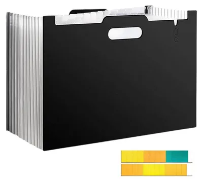 Produktbild von 13 Fächer Dokumentenmappe A4 PP Schwarz mit Farb-Etiketten