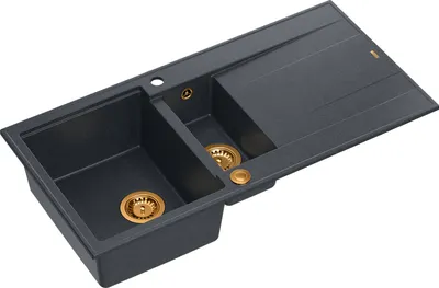 Produktbild von QUADRON Spülbecken 1,5-Becken Spüle | Größe: 100 x 50 x 21/16 cm | EVAN 156 | Küchenspüle Granitspüle aus GraniteQ mit Siphon | Schwarz & Kupfer