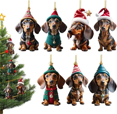 Produktbild von 7 Stück 2D Weihnachtsbaum-Anhänger, Dackel-Hund geformte Anhänger, für Haus Weihnachtsschmuck, Weihnachts- und Neujahrsgeschenke
