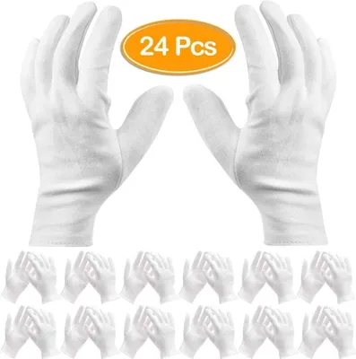 Produktbild von Für trockene Hände & Ekzeme, Schmuck Check 24er Pack weiße Baumwollhandschuhe Arbeitshandschuhe Kosmetik feuchtigkeitsspendende Handschuhe,