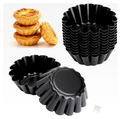 Produktbild von Set von 12 Mini Tartelette Förmchen – Kohlenstoffstahl Tarteformen mit Antihaftbeschichtung für Pudding, Cupcakes, Quiche – 2,5 Zoll Mini Backformen für Tartes, Muffins, Eierkuchen