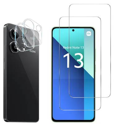 Produktbild von Gehäuse aus gehärtetem Glas für Xiaomi Redmi Note 13 4G und Kameraschutz [2er-Pack] Displayschutzfolie  Phonillico®