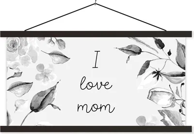 Produktbild von MuchoWow® Textilposter Sprichwörter - Zitate Ich liebe Mama - Mutter - Ich liebe dich - Blumen - Schwarz und weiß 120x60 cm mit schwarzem Rahmen - Dekoration Schlafzimmer
