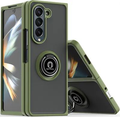 Produktbild von Hülle für Samsung Galaxy Z Fold 5 Ring Halter Ständer Matte Transluzent TPU Rahmen Stoßfest Schutzhülle Schwarz