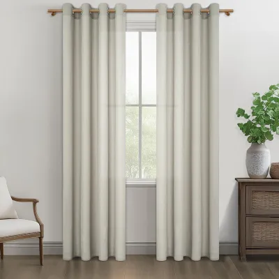 Image de Rideaux en lin semi-transparents avec œillets, lot de 2