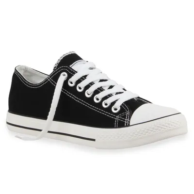 Mytrendshoe Herren Sneakers Sportschuhe Stoffschuhe Schnürer 94238, Farbe: Schwarz Lucky, Größe: 44