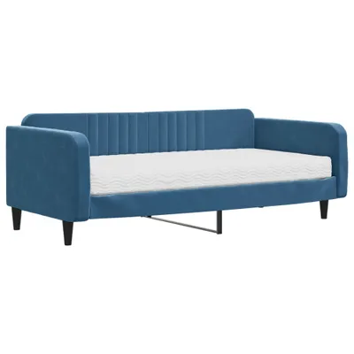 Zdjęcie produktu dla vidaXL Łóżko dzienne z materacem niebieskie 100x200 cm aksamitne