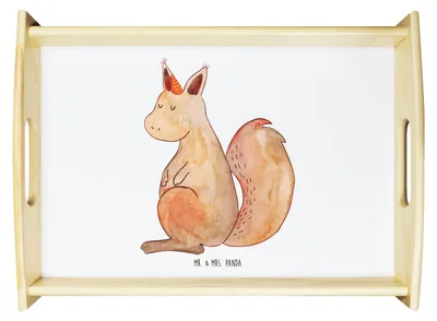 Produktbild von Mr. & Mrs. Panda tragetablett Einhorn Glauben - Weiß - Geschenk, Einhörnchen, Eichhorn, Servierplatte Holz, Frühstückstablett, Eichhörnchen, Servier Tablett, Einhörner