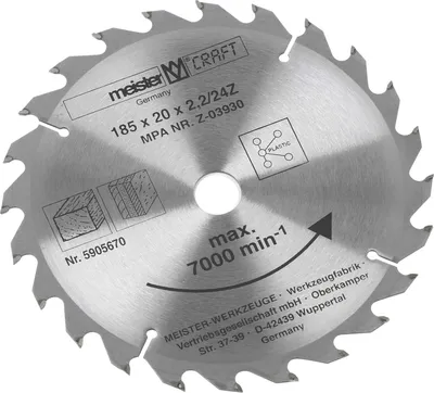 Imagen del producto de Disco de sierra circular, carburo de tungsteno, 185 x 20 x 2,2 mm, 24 dientes, para madera