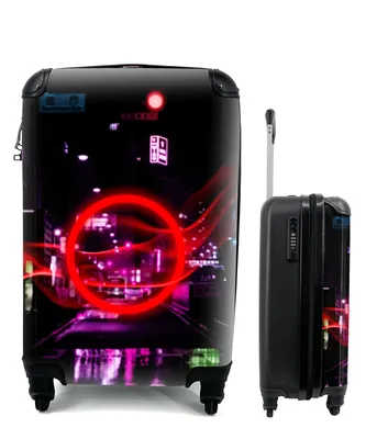 Produktbild von MuchoWow® Koffer Handgepäck Trolley Rollkoffer Kleine Reisekoffer mit 4 Rollen - Spiele - Neon - Rot - Spiel - Spiele - Cabin Size < 55x40x23 cm & 55x40x20 cm - Fotokoffer - Kabinenkoffer - Boardgepäck - Reise-Box - Reisekoffer - Reisegepäck - Koffer mit Bild - Trolley für Kinder