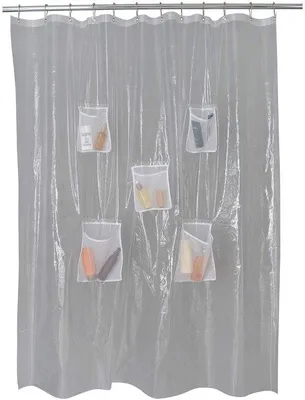 Produktbild von Unyqoos® Transparenter Duschvorhang mit Taschen für bequeme Badezimmeraufbewahrung
