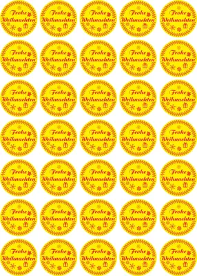 Produktbild von Frohe Weihnachten - Aufkleber rund 30x30mm  für Weihnachten 35 Stück - gelb Vintage - Labels - Stickers - Weihnachtskalender - Weihnachten - Advent - rund - zum Aufkleben für Geschenke oder Karten