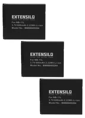 Produktbild von EXTENSILO 3x Akku kompatibel mit Canon IXUS 132, 135, 155, 150, 125, 127, 130, 137, 133, 147, 125 HS, 140, 145, 157 Kamera (600 mAh, 3,7 V, Li-Ion)