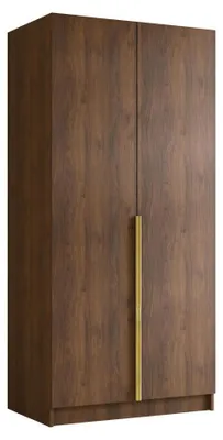Produktbild von MIRJAN24 Kleiderschrank Bono I, Schlafzimmer, Drehtürenschrank, mit Kleiderstange, Modern, Garderobenschrank, Metallgriffe (Farbe: Nuss Warmia+ Gold)