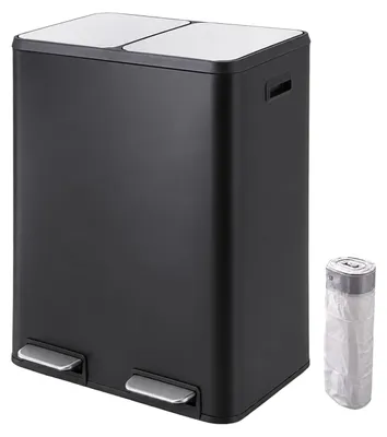 Imagen del producto de Relaxdays, cubo de basura con 2 compartimentos, 2 x 30 litros, cubetas interiores extraíbles, sistema de cierre suave, pedal, acero inoxidable, cubo de basura para la cocina, color negro, Imagen generada por IA