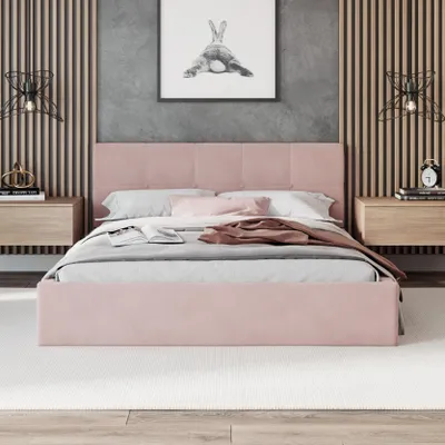 Produktbild von FDM Bett VEGAS Trinity 180x200 cm Polsterbett mit Lattenrost aus Metall Bettkasten Stauraumbett Samt altrosa