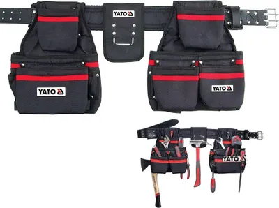 Produktbild von Werkzeuggürtel 4-teilig – Verstellbar 80–120 cm – 2 Werkzeugtaschen mit 20 Fächern & Hammerhalter – Robustes Nylon, doppelt vernäht – Ideal für Handwerker & Heimwerker
