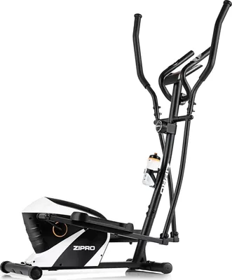 A black and white elliptical trainer is shown against a white background.
