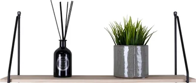 Produktbild von Wandregal >Arnhem< in Schwarz / Natur, Massivholz - 65x27x17cm (BxHxT)