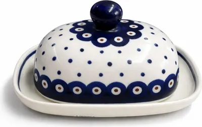 Produktbild von Bunzlauer Keramik kleine Butterdose Butterglocke Butterbehälter oval für 125g (1/2 Stück Butter) 16x12x8 cm Dekor 28