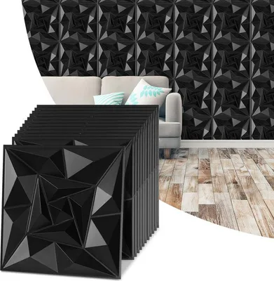 Produktbild von Clanmacy 12pcs 3D Paneele Wandpaneele Polyvinylchlorid PVC – Verkleidung für Wand & Decke – 50x50 cm (0,25 m²) – Leicht, Flexibel & Einfach zu Montieren - Schwarz