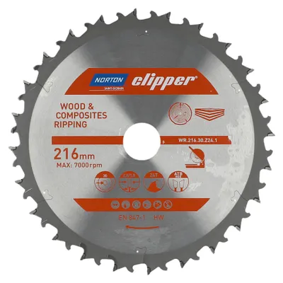 NORTON Kreissägeblatt 216mm x 30mm x 24Z ATB Neg für Holz und Komposite