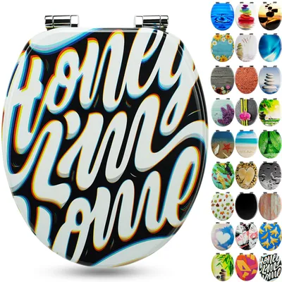 Produktbild von Sanfino® Premium WC Sitz "Honey I'm Home" hochwertiger Toilettendeckel mit Absenkautomatik aus Holz, viele bunte Motive, einfache Montage