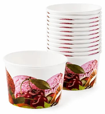 Produktbild von 1500 Stück Eisbecher 500 ml aus Pappe mit Fruchtmotiv – XL Dessertbecher für Eis und Dessert, Früchte, Catering & To-go