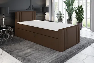 Produktbild von Boxspringbett, Jugendbett KLAUS 90x200 (Links) mit Bettkästen, Bonell-Matratze und Topper. Farbe: Braun.