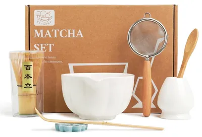 Immagine prodotto di Set per Matcha, 7 pezzi: ciotola in Vetroceramica, frustino in bambù, cucchiaino e accessori, colore beige