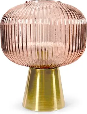 Image de Lampe LED Lumia en verre rose avec socle métallique doré, 22 x 26 cm